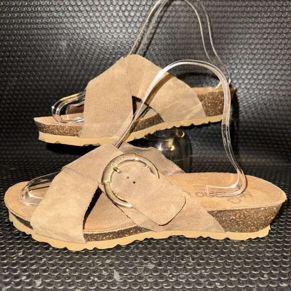 Yokono Spain Brown Suede Crisscross Strap Buckle Slip On Slide Sandal Size 9 - Picture 1 of 9